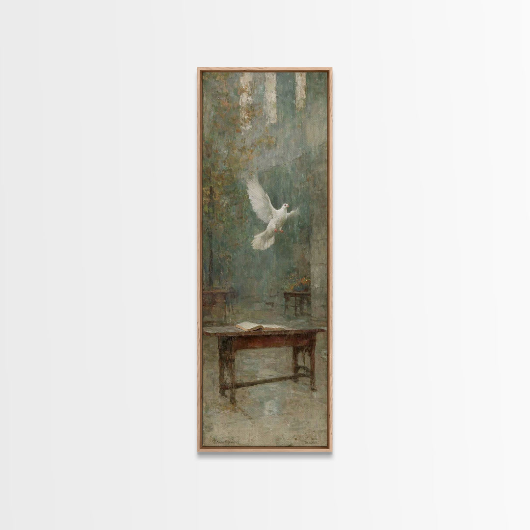 Sanctuary Light Dove – Framed Canvas Print – Narrow Art – Christian Wall Art – Christian Art Work – Vintage Christian Art – Christian Chris