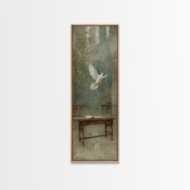 Sanctuary Light Dove – Framed Canvas Print – Narrow Art – Christian Wall Art – Christian Art Work – Vintage Christian Art – Christian Chris
