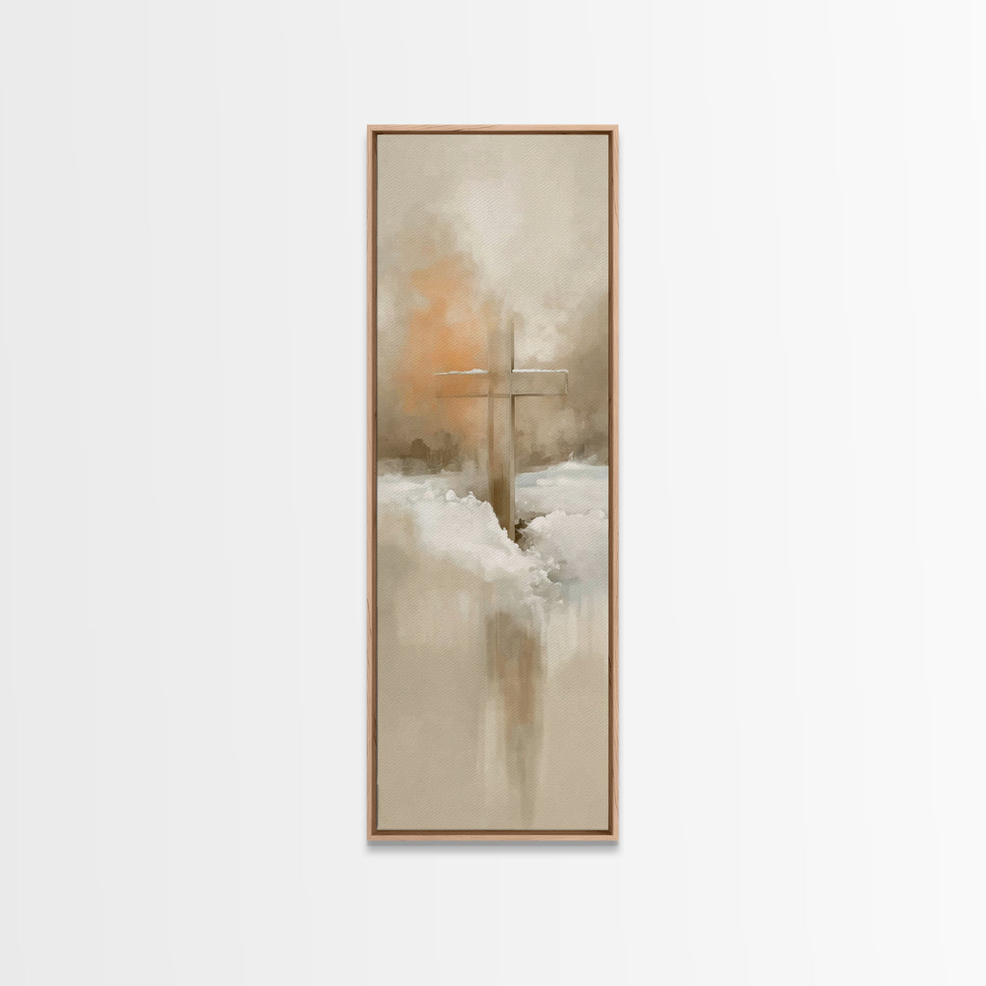 Winter Cross Glory – Framed Canvas Print – Tall Skinny Art Print – Christian Wall Art – Christian Art Canvas – Christmas Art – Christian Pa