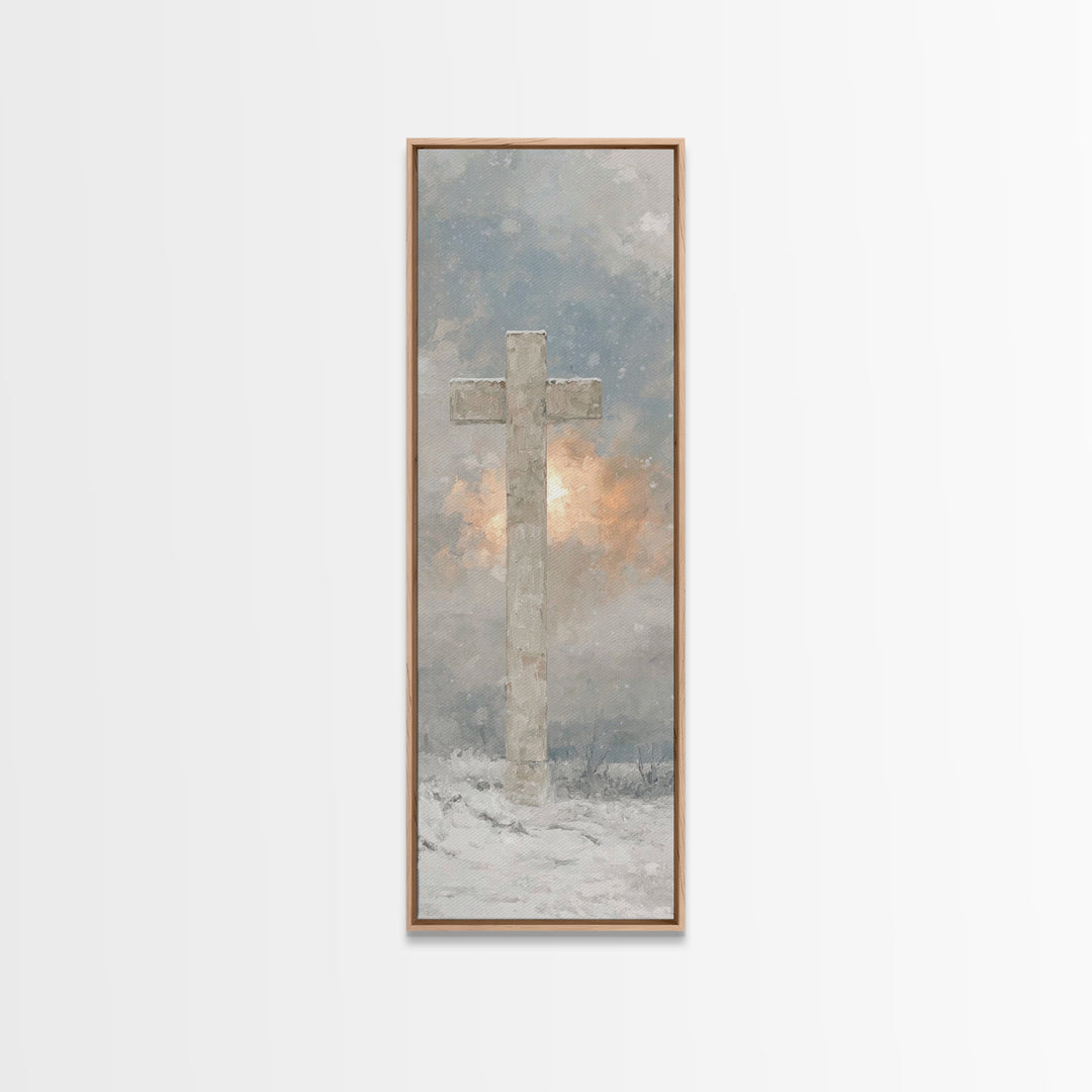 Snowfall Of Grace – Framed Canvas Print – Narrow Art – Christian Wall Art – Christian Painting – Christian Art Canvas – Christian Christmas