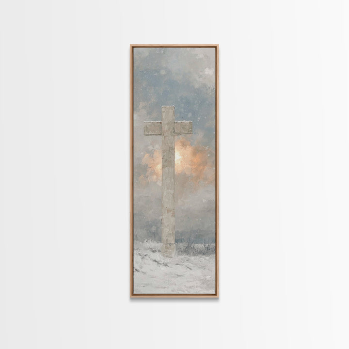 Snowfall Of Grace – Framed Canvas Print – Narrow Art – Christian Wall Art – Christian Painting – Christian Art Canvas – Christian Christmas