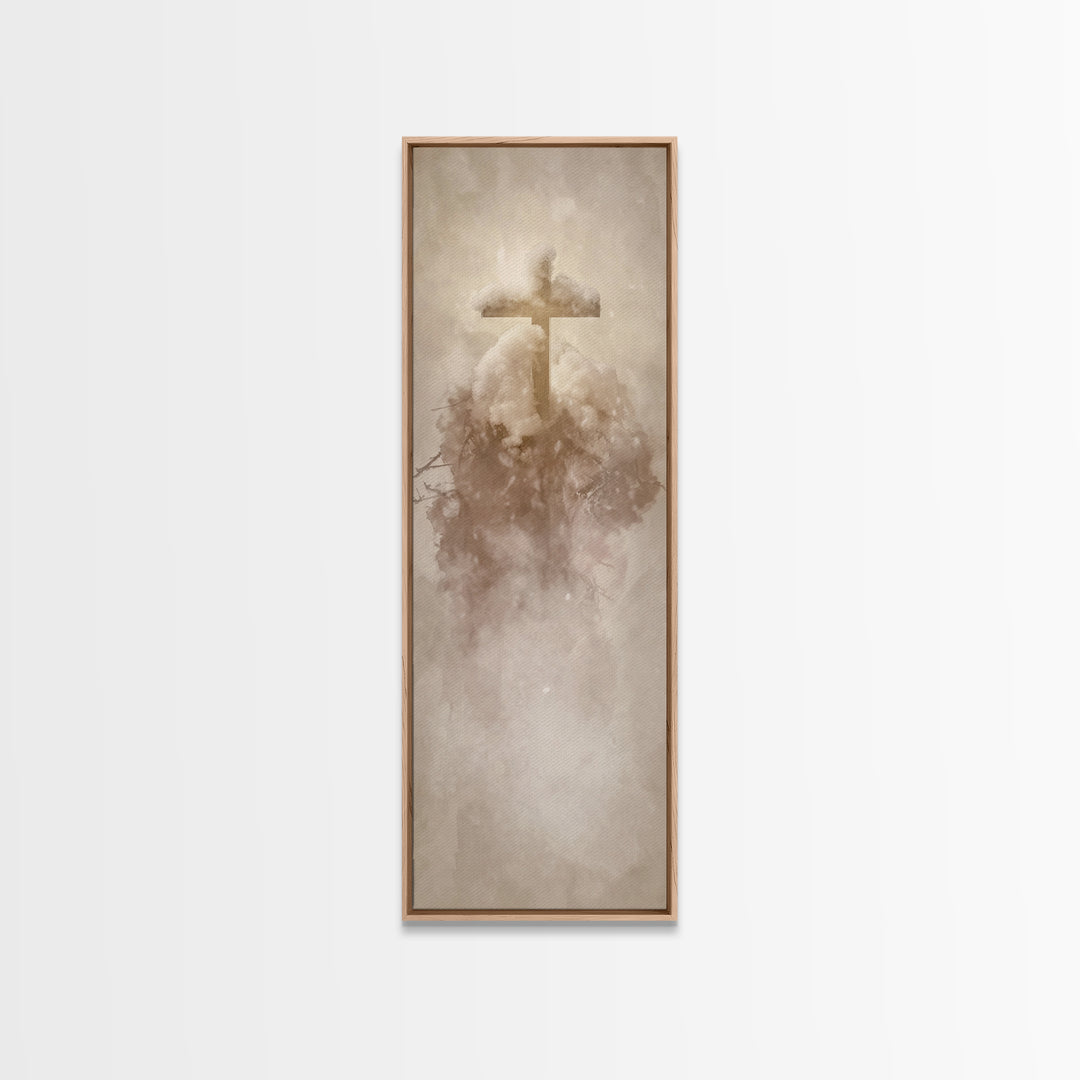 Frosted Cross Peace – Framed Canvas Print – Tall Narrow Wall Art – Christian Art Canvas – Christian Wall Art – Christian Painting – Christm