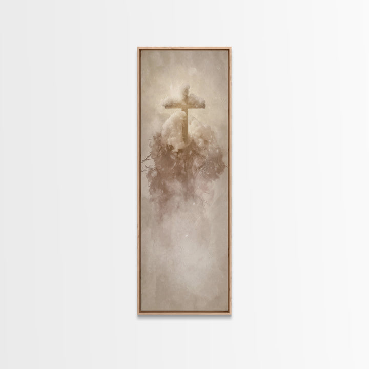 Frosted Cross Peace – Framed Canvas Print – Tall Narrow Wall Art – Christian Art Canvas – Christian Wall Art – Christian Painting – Christm