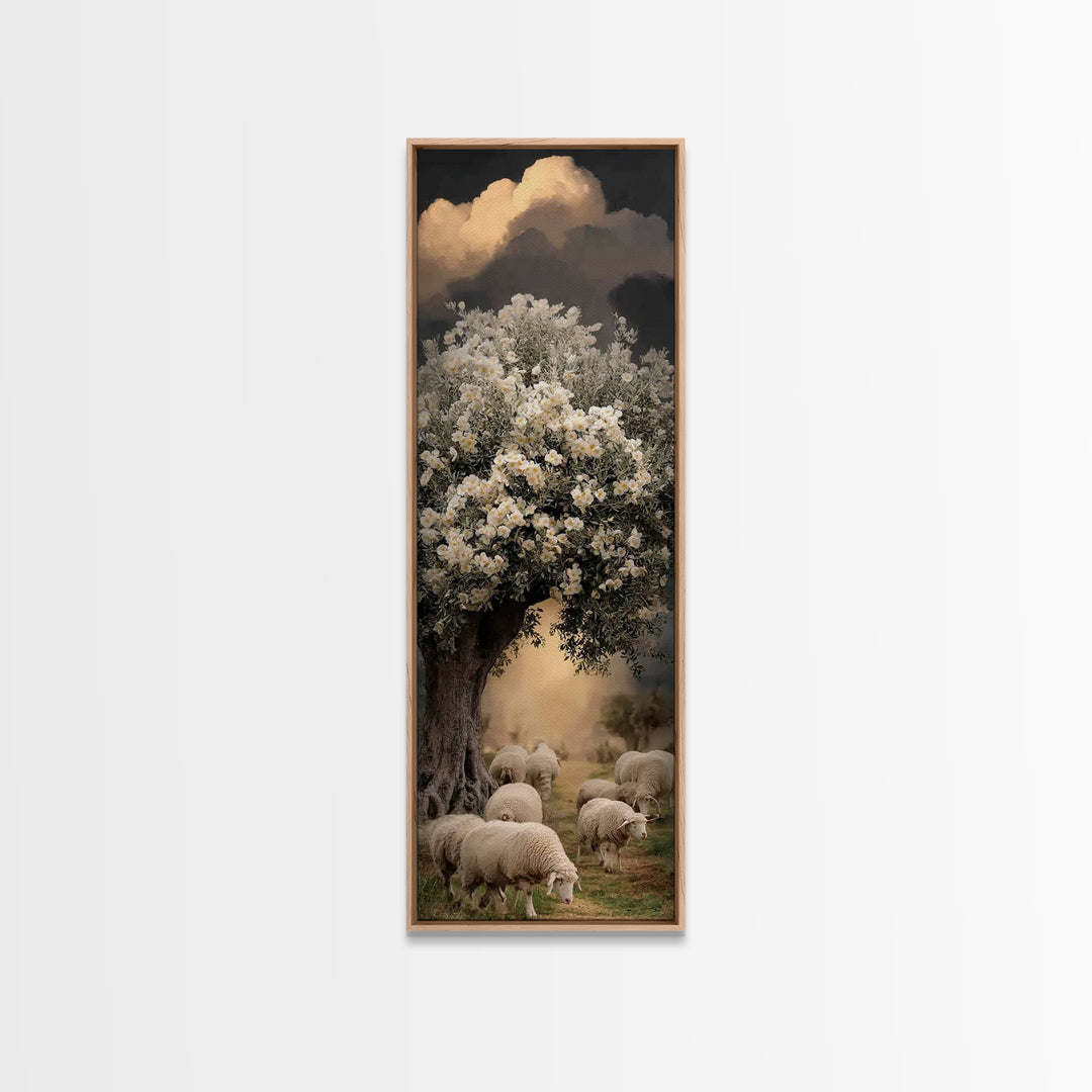 Heavenly Pastures – Framed Canvas Print – Tall Narrow Wall Art – Jesus Painting – Christian Wall Art – Christian Art Canvas