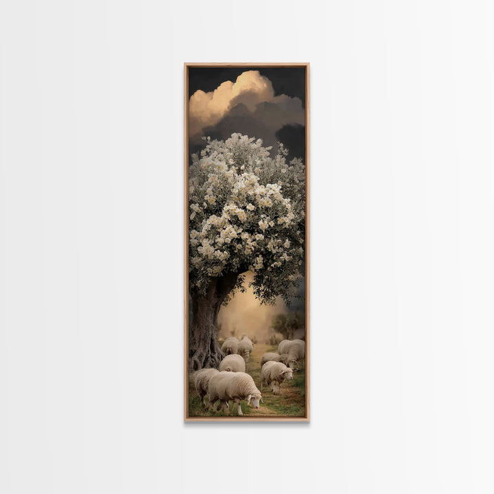 Heavenly Pastures – Framed Canvas Print – Tall Narrow Wall Art – Jesus Painting – Christian Wall Art – Christian Art Canvas