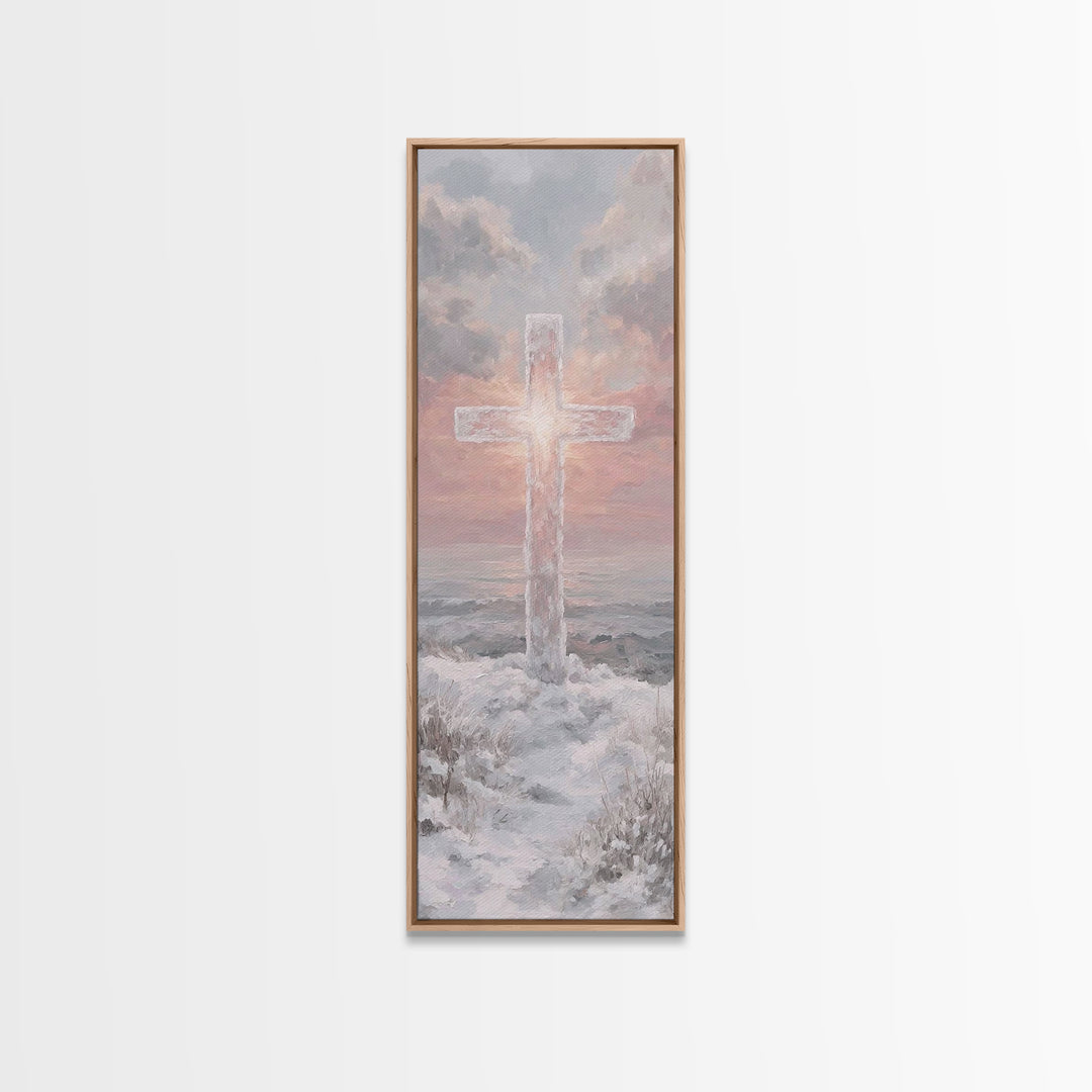 Rising Light Cross – Framed Canvas Print – Skinny Art – Christian Art Canvas – Christian Wall Art – Christian Painting – Christian Christma