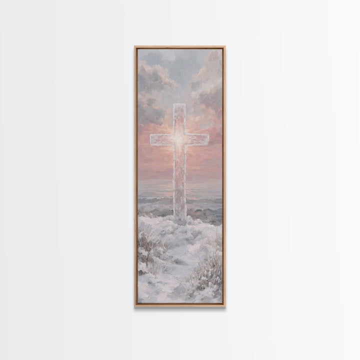 Rising Light Cross – Framed Canvas Print – Skinny Art – Christian Art Canvas – Christian Wall Art – Christian Painting – Christian Christma