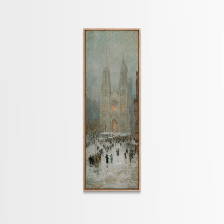 Cathedral Snow Gathering - Framed Canvas Print - Christian Art Canvas - Christmas Wall Art - Tall Skinny Art Print - Christian Painting - H