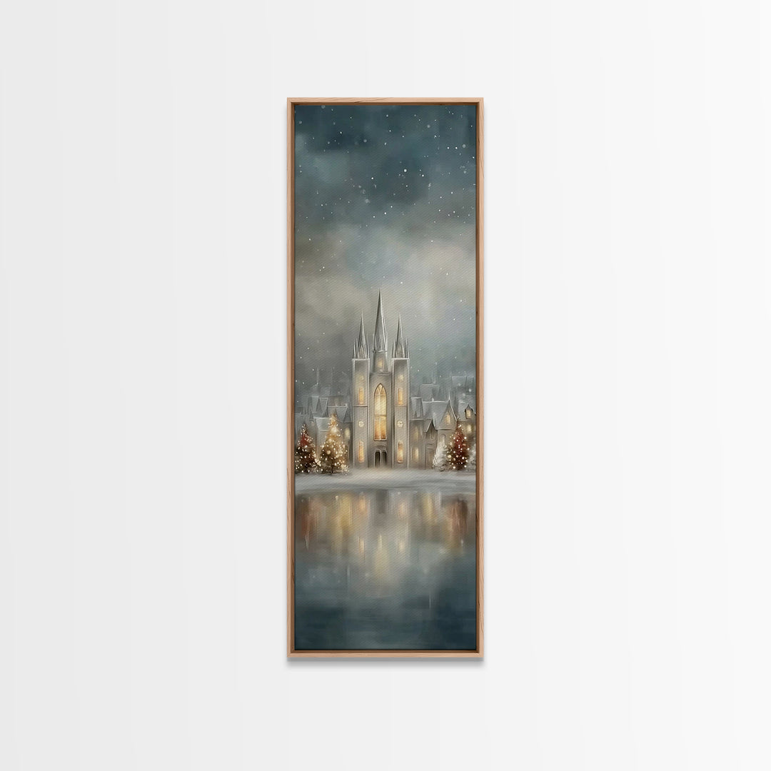 Starry Temple Night - Framed Canvas Print - Christian Art Canvas - Narrow Art - Christian Christmas Decor - Moody Christmas Art - Christian