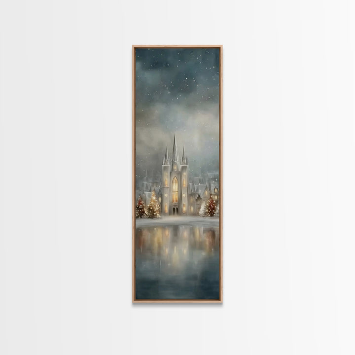 Starry Temple Night - Framed Canvas Print - Christian Art Canvas - Narrow Art - Christian Christmas Decor - Moody Christmas Art - Christian