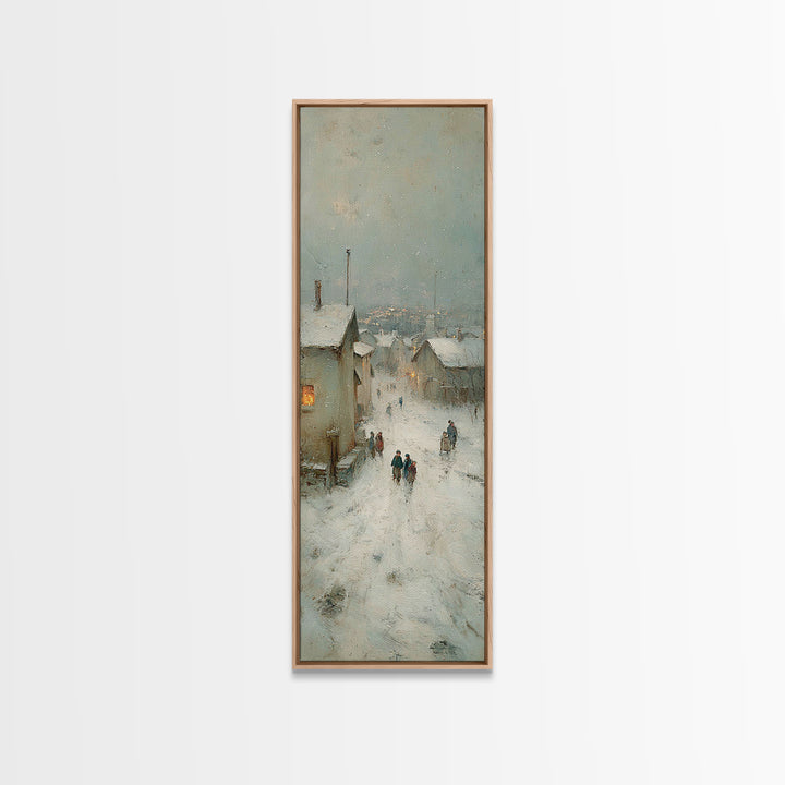 Snowy Village Path - Framed Canvas Print - Christian Wall Art - Skinny Art - Christmas Art Prints - Christian Art Canvas - Vintage Christma