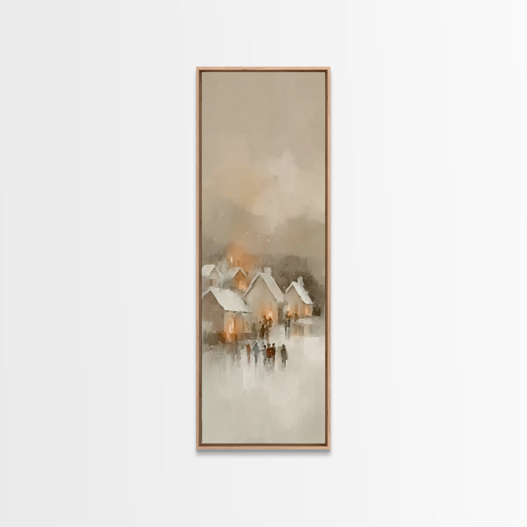 Village Lantern Glow - Framed Canvas Print - Christian Wall Art - Tall Skinny Art Print - Christian Christmas Art - Christian Art Canvas -