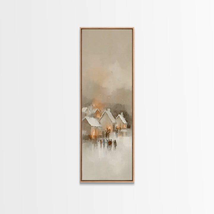 Village Lantern Glow - Framed Canvas Print - Christian Wall Art - Tall Skinny Art Print - Christian Christmas Art - Christian Art Canvas -