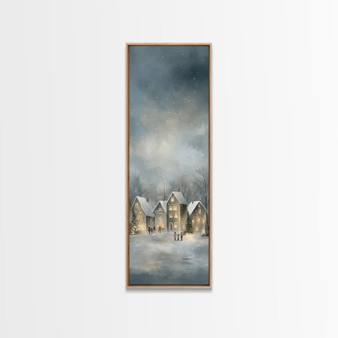 Snowfall Village Peace – Framed Canvas Print – Christian Wall Art – Christmas Art – Narrow Art – Christian Art Canvas – Christian Christmas