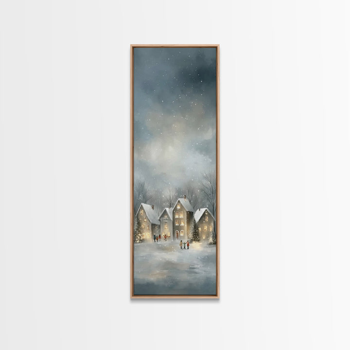 Snowfall Village Peace – Framed Canvas Print – Christian Wall Art – Christmas Art – Narrow Art – Christian Art Canvas – Christian Christmas