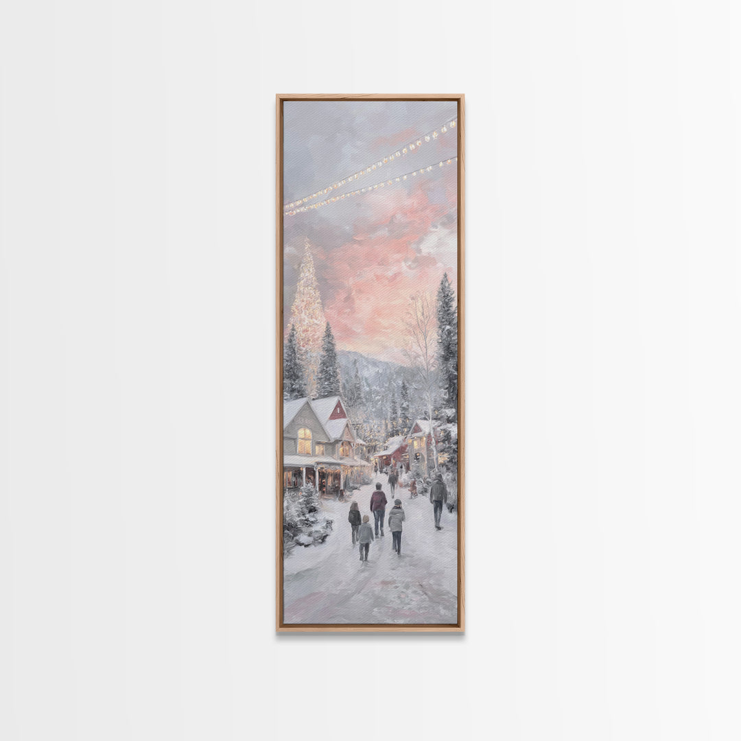 Evening Noel Stroll, Framed Canvas Print, Christmas Art Prints, Christian Wall Art, Skinny Art, Christian Christmas Decor, Christian Art Ca