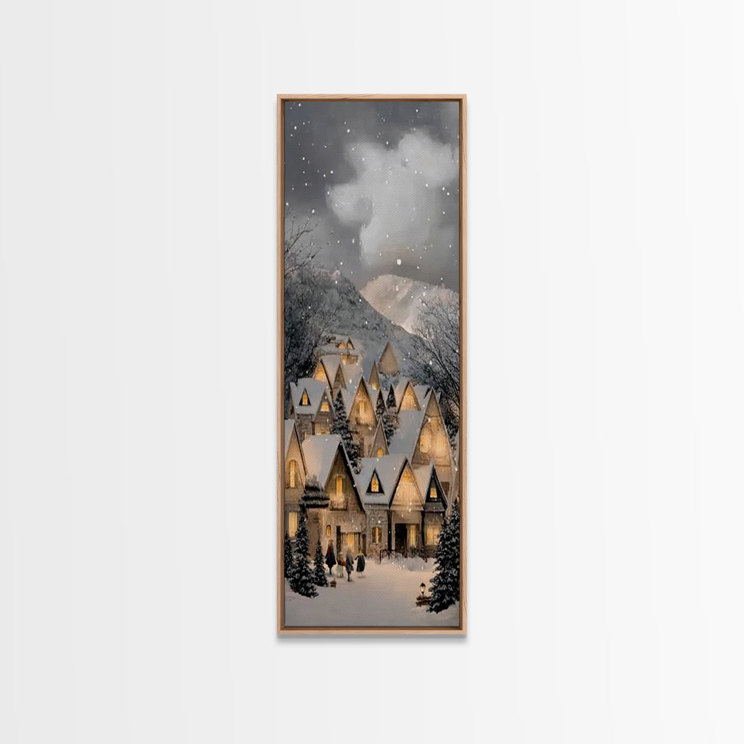 Winter Cottage Harmony – Framed Canvas Print – Christian Christmas Art – Tall Narrow Wall Art – Christian Art Work – Christmas Wall Art – C