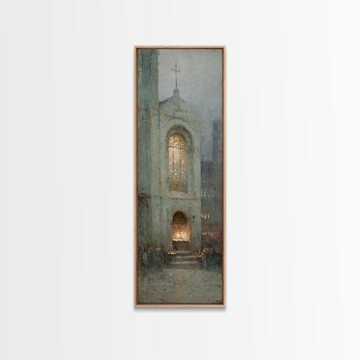 Eternal Chapel Glow – Framed Canvas Print – Christian Wall Art – Christian Art Painting – Vintage Christian Art – Tall Narrow Wall Art