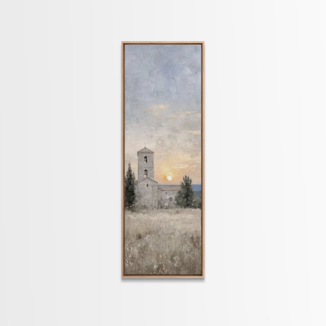Sunset Chapel Peace – Framed Canvas Print – Tall Narrow Wall Art – Christian Wall Art – Christmas Art – Christian Art Canvas – Jesus Art