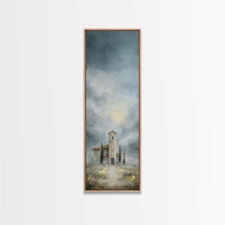 Morning Church Light, Framed Canvas Print, Narrow Art, Christmas Wall Art, Christian Art, Christian Painting, Christian Art Canvas, Jesus A