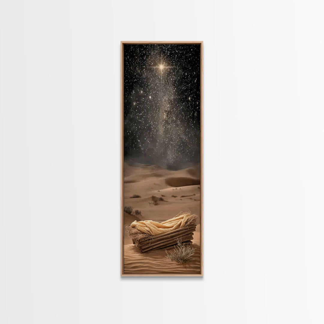 Holy Night Manger, Framed Canvas Print, Skinny Art, Christian Christmas Art, Christian Art Canvas, Christian Wall Art, Jesus Art, Christian