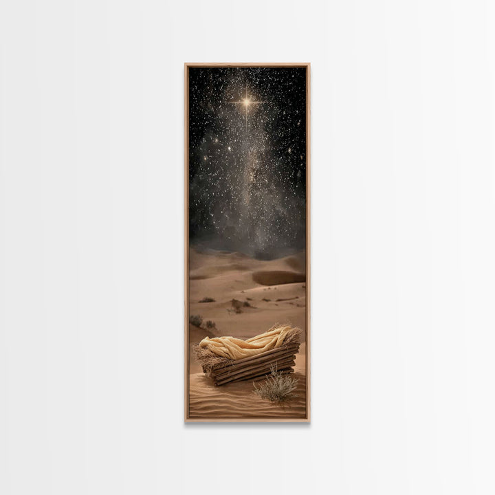Holy Night Manger, Framed Canvas Print, Skinny Art, Christian Christmas Art, Christian Art Canvas, Christian Wall Art, Jesus Art, Christian