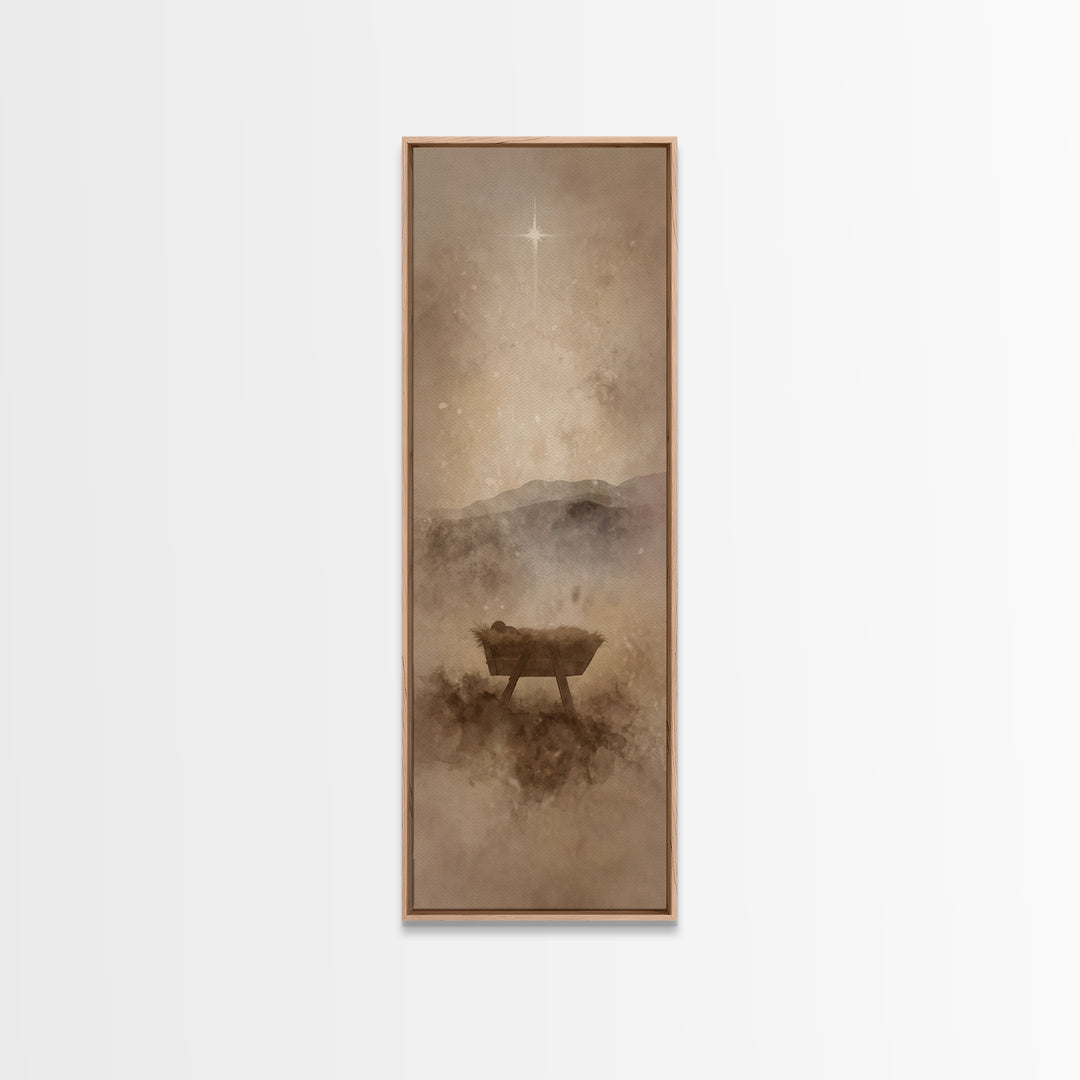 Starry Birth Hope – Framed Canvas Print – Narrow Art – Christian Art Canvas – Christmas Wall Art – Christian Painting – Jesus Art – Christi