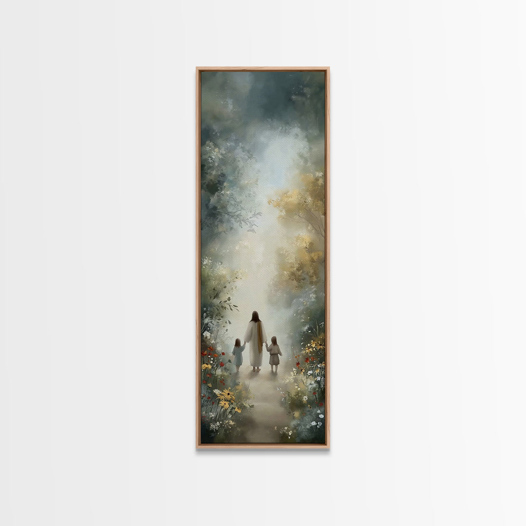 Garden Path Grace | Framed Canvas Print | Narrow Art | Christian Art | Jesus Art Print | Christian Wall Art | Christian Painting