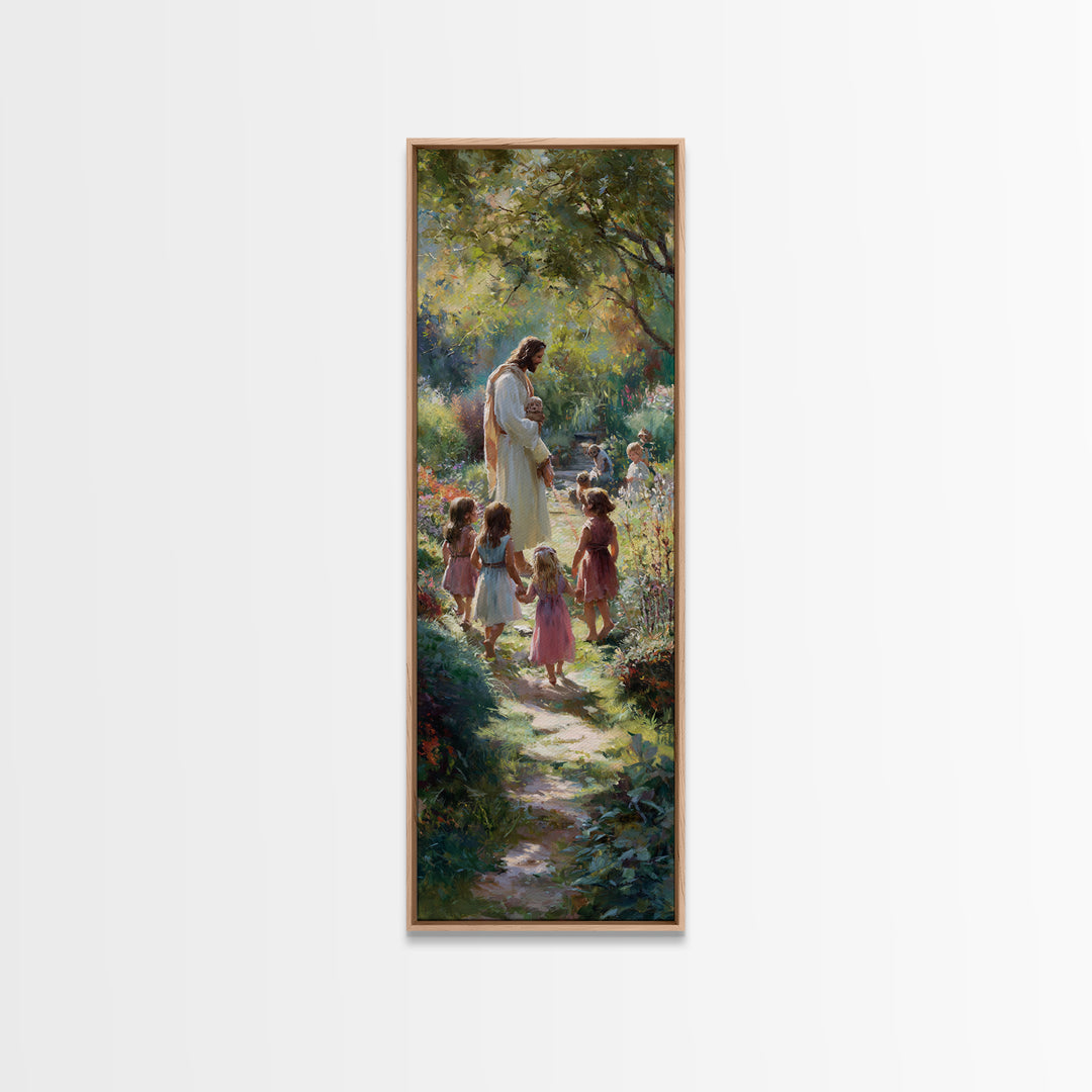 Teach The Children | Framed Canvas Print | Tall Skinny Art Print | Christian Art | Jesus Painting | Christian Art Canvas | Christian Wall A