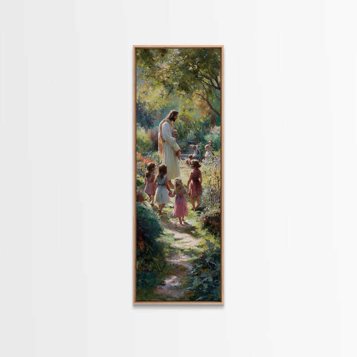 Teach The Children | Framed Canvas Print | Tall Skinny Art Print | Christian Art | Jesus Painting | Christian Art Canvas | Christian Wall A