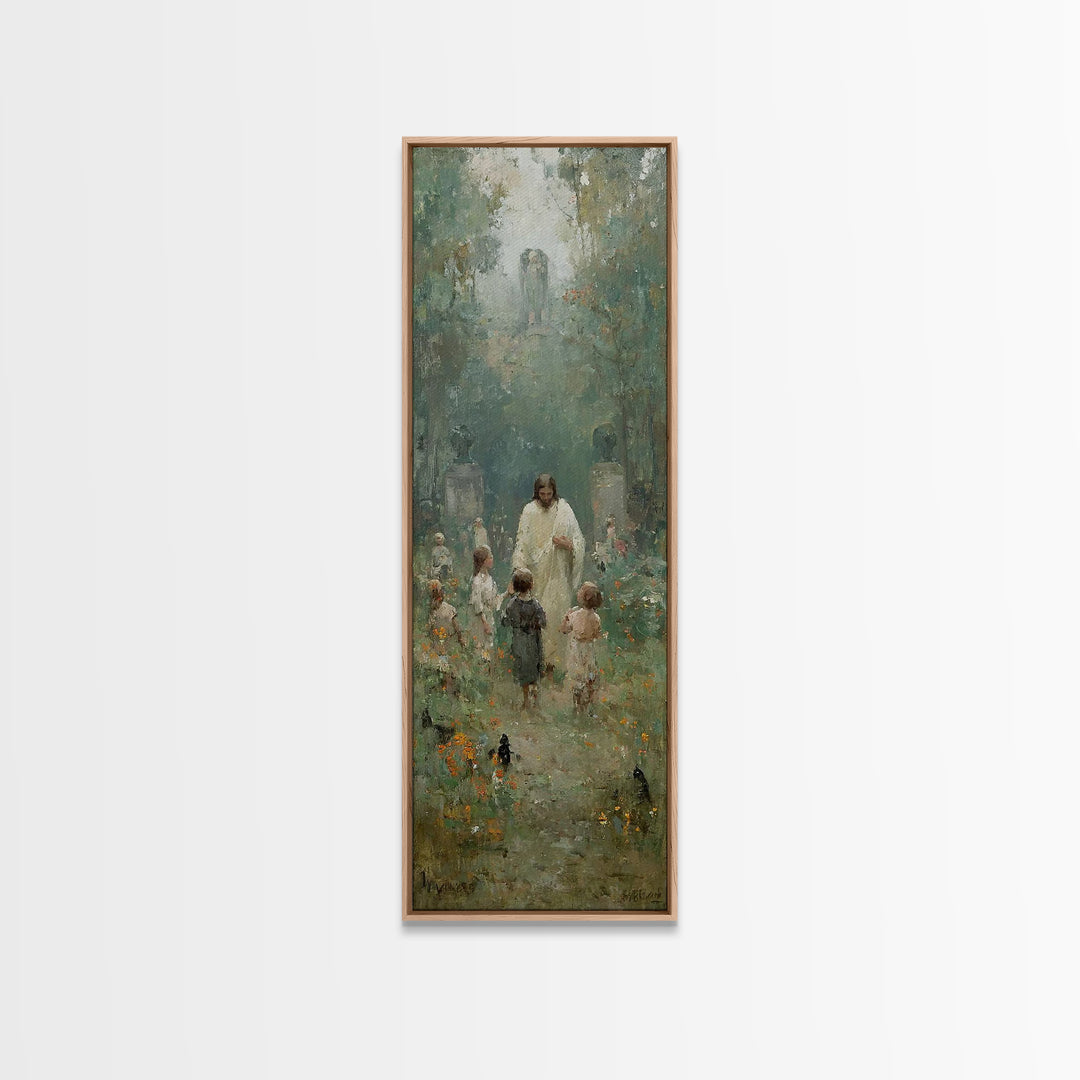 Gentle Shepherd Meadow, Framed Canvas Print, Skinny Art, Christian Art Canvas, Jesus Painting, Christian Wall Art, Christian Art