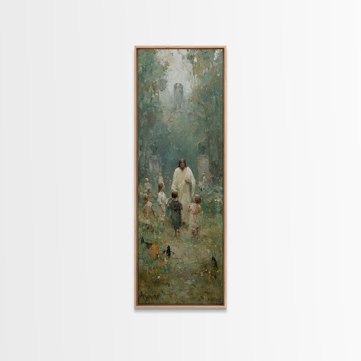 Gentle Shepherd Meadow, Framed Canvas Print, Skinny Art, Christian Art Canvas, Jesus Painting, Christian Wall Art, Christian Art