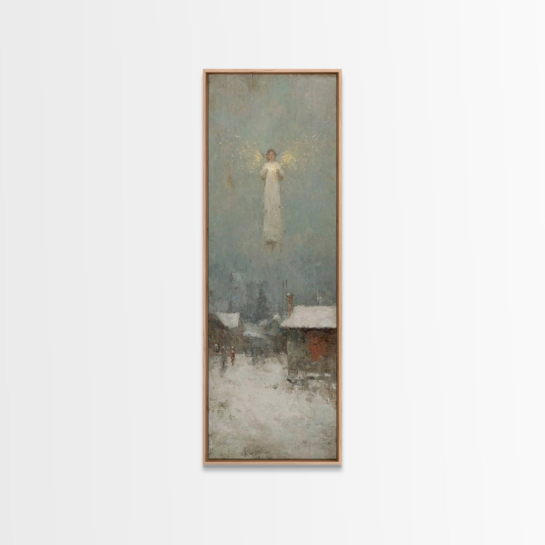 Winter Angel – Framed Canvas Print, Christmas Wall Art, Christian Christmas Art, Christian Art Canvas, Tall Narrow Wall Art, Christmas Art