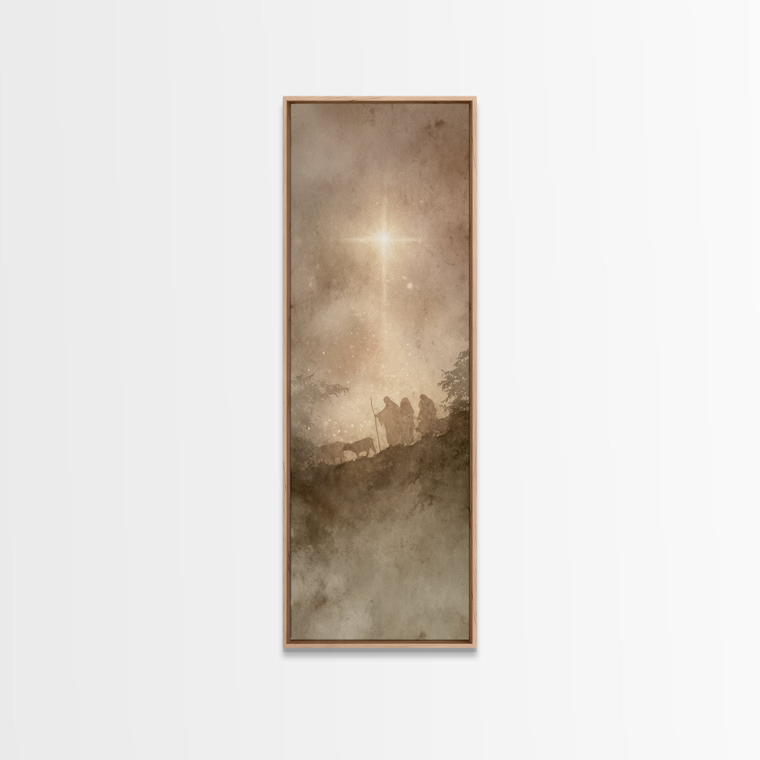 The Guiding Star – Framed Canvas Print – Narrow Art – Christian Wall Art – Christmas Art – Jesus Painting – Christian Decor