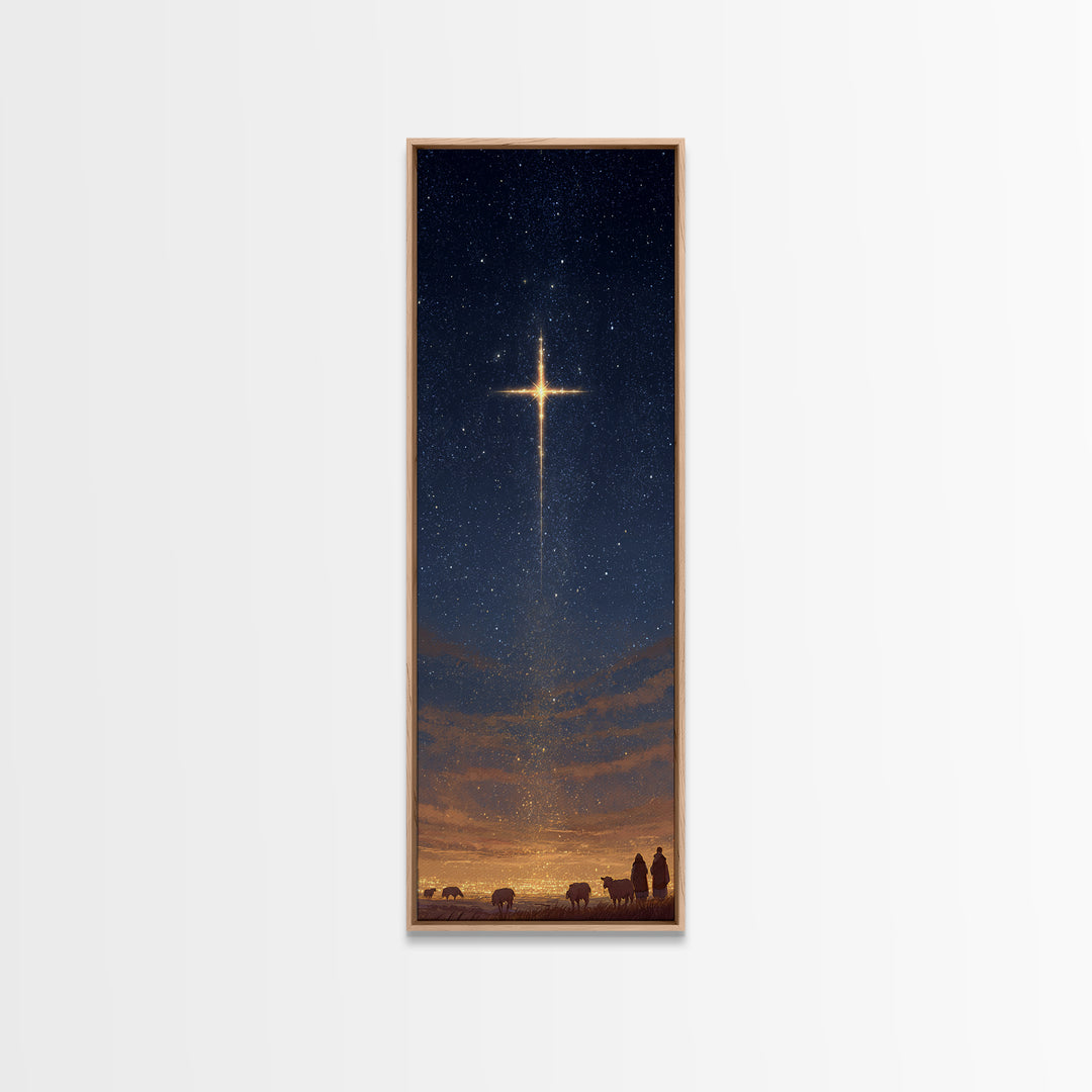 Shepherds Of Light | Framed Canvas Print | Tall Skinny Art Print | Christian Art Canvas | Christmas Wall Art | Jesus Christmas Art
