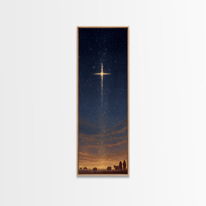Shepherds Of Light | Framed Canvas Print | Tall Skinny Art Print | Christian Art Canvas | Christmas Wall Art | Jesus Christmas Art