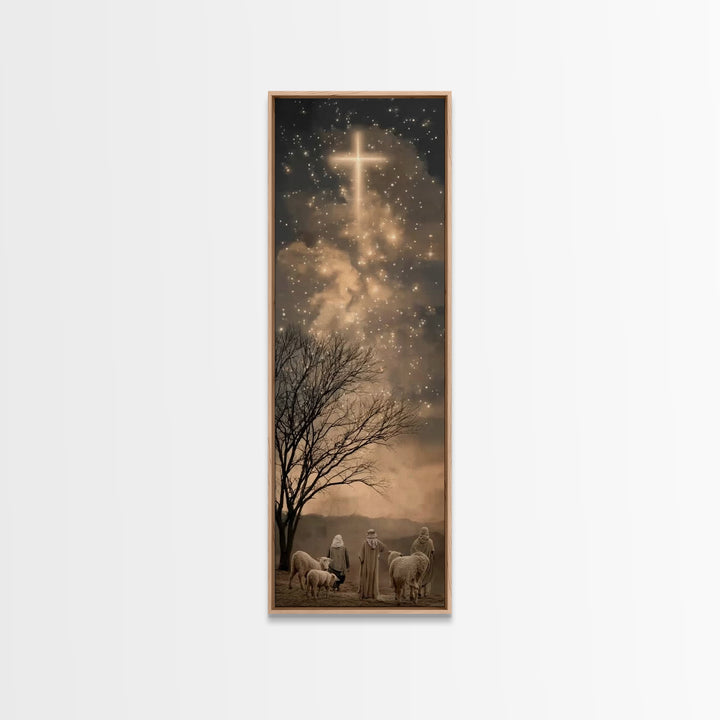 Bethlehem Night Glow, Framed Canvas Print, Tall Narrow Wall Art, Christian Christmas Art, Jesus Painting, Christian Decor