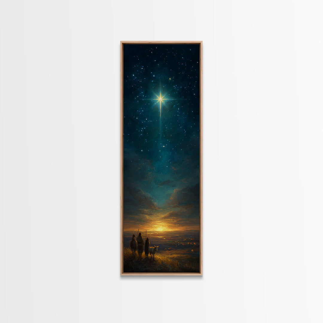 Heavenly Night Cross – Framed Canvas Print – Tall Skinny Art Print – Christian Christmas Decor – Jesus Painting – Christian Wall Art