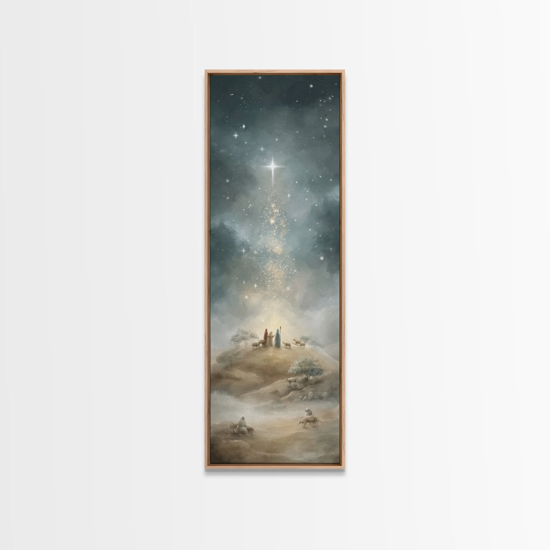 Star Over Bethlehem, Framed Canvas Print, Narrow Art, Christian Art Canvas, Christmas Art Work, Christian Painting
