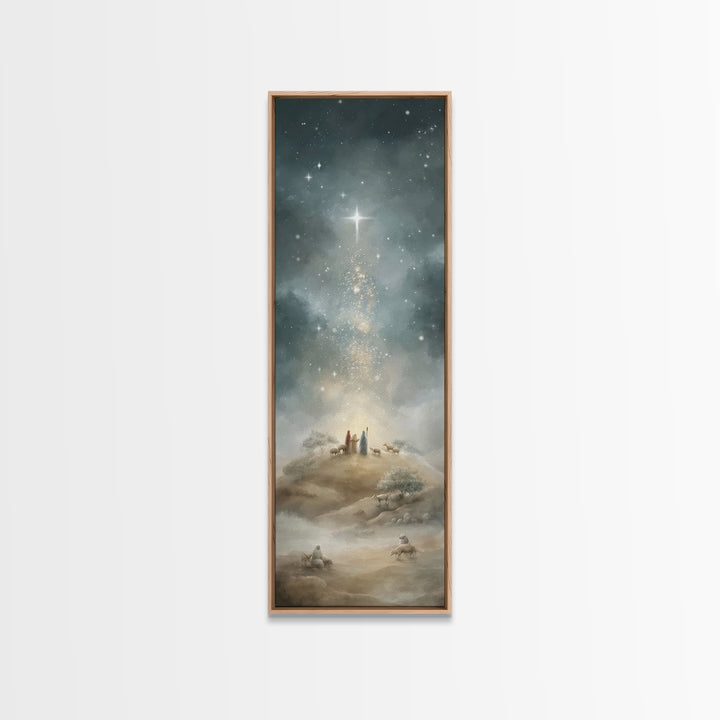 Star Over Bethlehem, Framed Canvas Print, Narrow Art, Christian Art Canvas, Christmas Art Work, Christian Painting