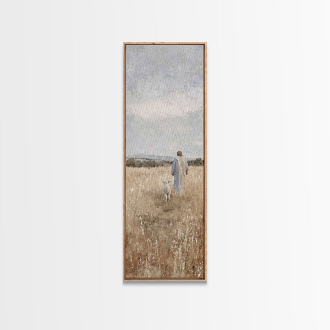 Shepherd’s Peace Path – Framed Canvas Print – Narrow Art – Christian Art Print – Christmas Wall Art – Jesus Painting