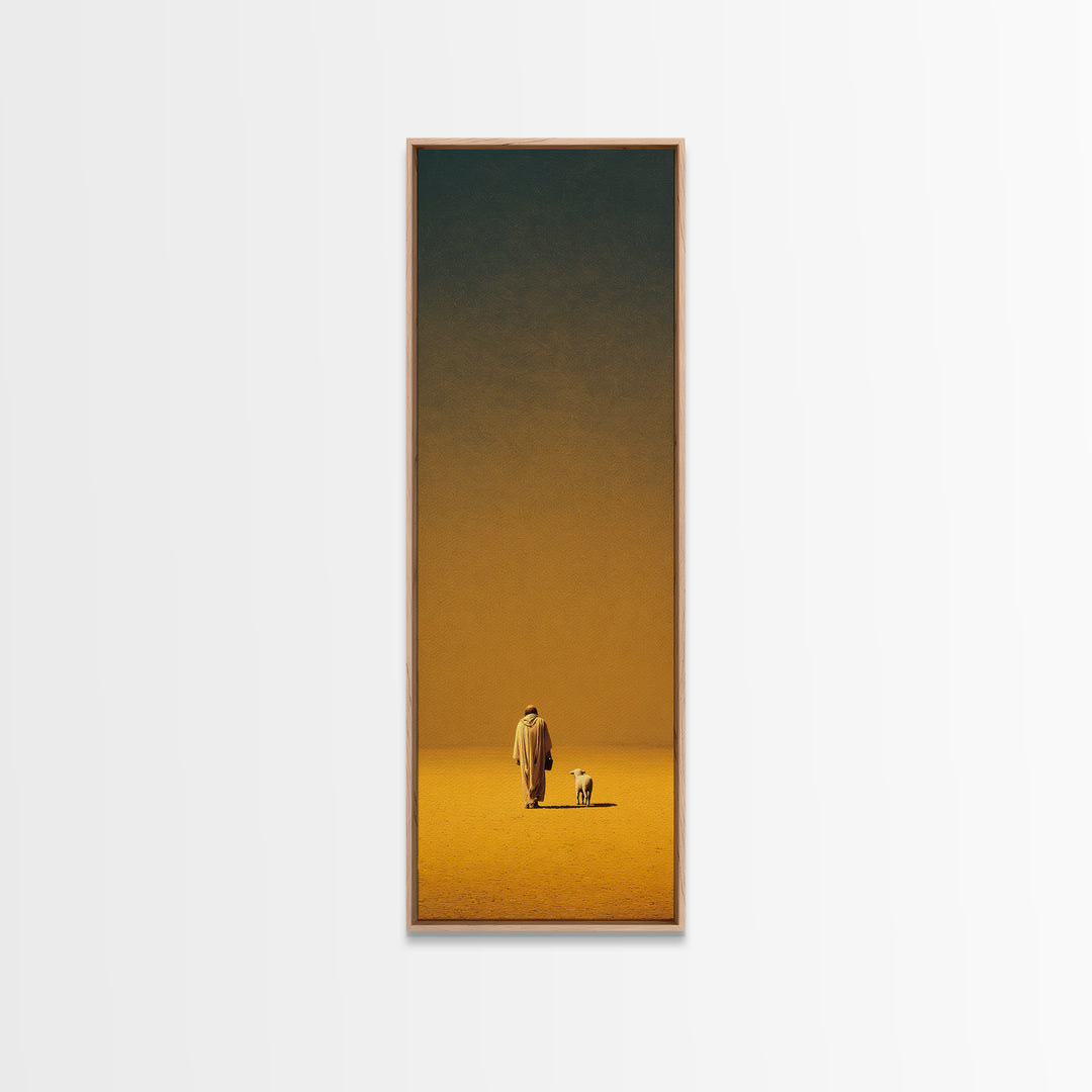 Golden Shepherd Path | Framed Canvas Print | Narrow Art | Christian Art Work | Jesus Painting | Christian Wall Art | Subtle Christian Art