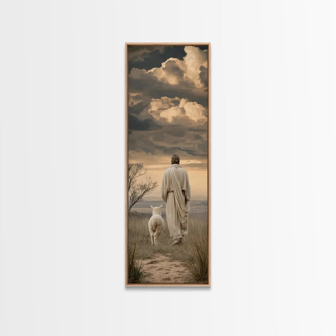 Following The Savior – Framed Canvas Print – Narrow Art – Jesus Painting – Christian Art Canvas – Christian Gift Ideas – Modern Christian A