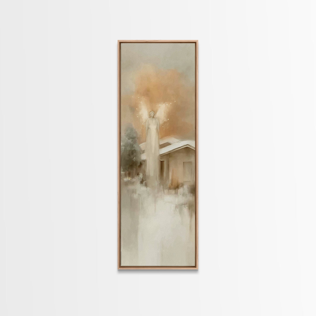 Angel Above Home – Framed Canvas Print, Christian Art Canvas, Christian Wall Art, Skinny Art, Christian Christmas Art, Subtle Christian Art