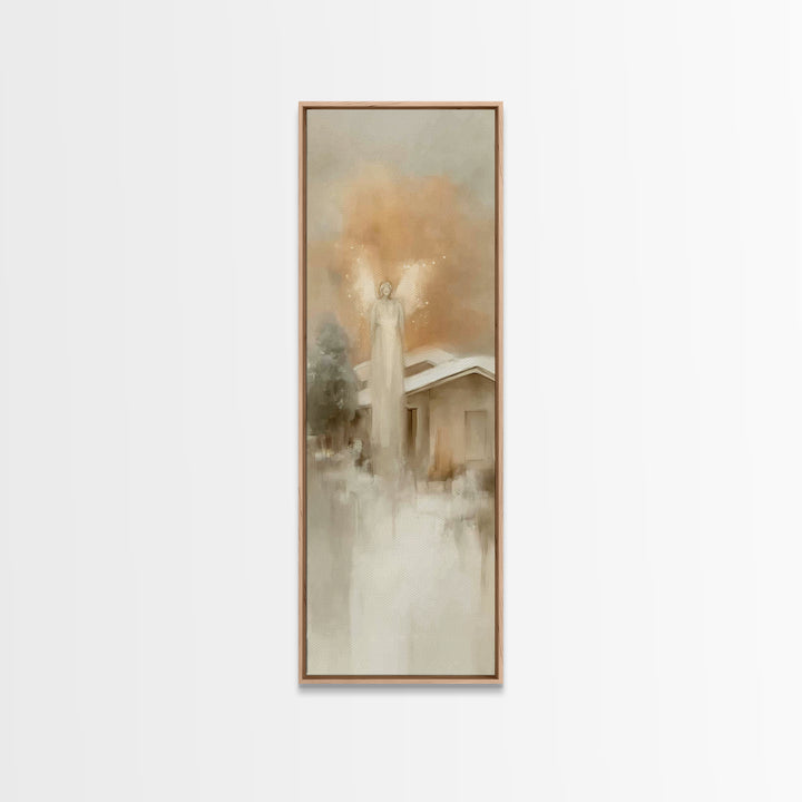Angel Above Home – Framed Canvas Print, Christian Art Canvas, Christian Wall Art, Skinny Art, Christian Christmas Art, Subtle Christian Art
