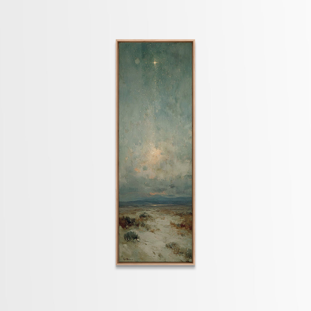 Starry Night Path – Framed Canvas Print – Narrow Art – Christian Wall Art – Christmas Art – Christian Art Canvas – Christian Christmas Deco