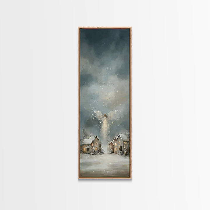 Heavenly Arrival – Framed Canvas Print – Christmas Wall Art – Christian Christmas Art – Tall Narrow Wall Art – Christian Art Canvas – Winte