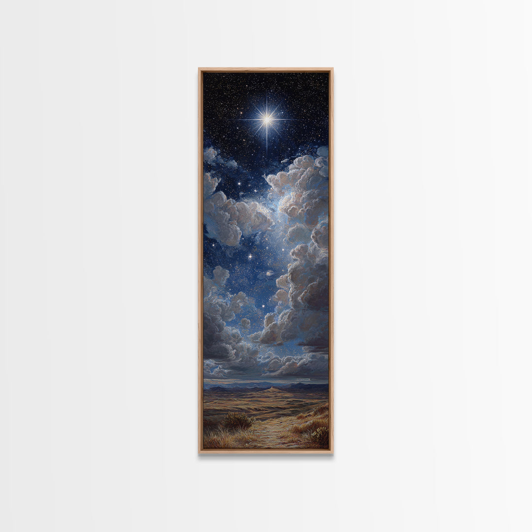 The Guiding Star – Framed Canvas Print – Christian Wall Art – Christian Art Canvas – Christmas Art – Narrow Art – Jesus Painting
