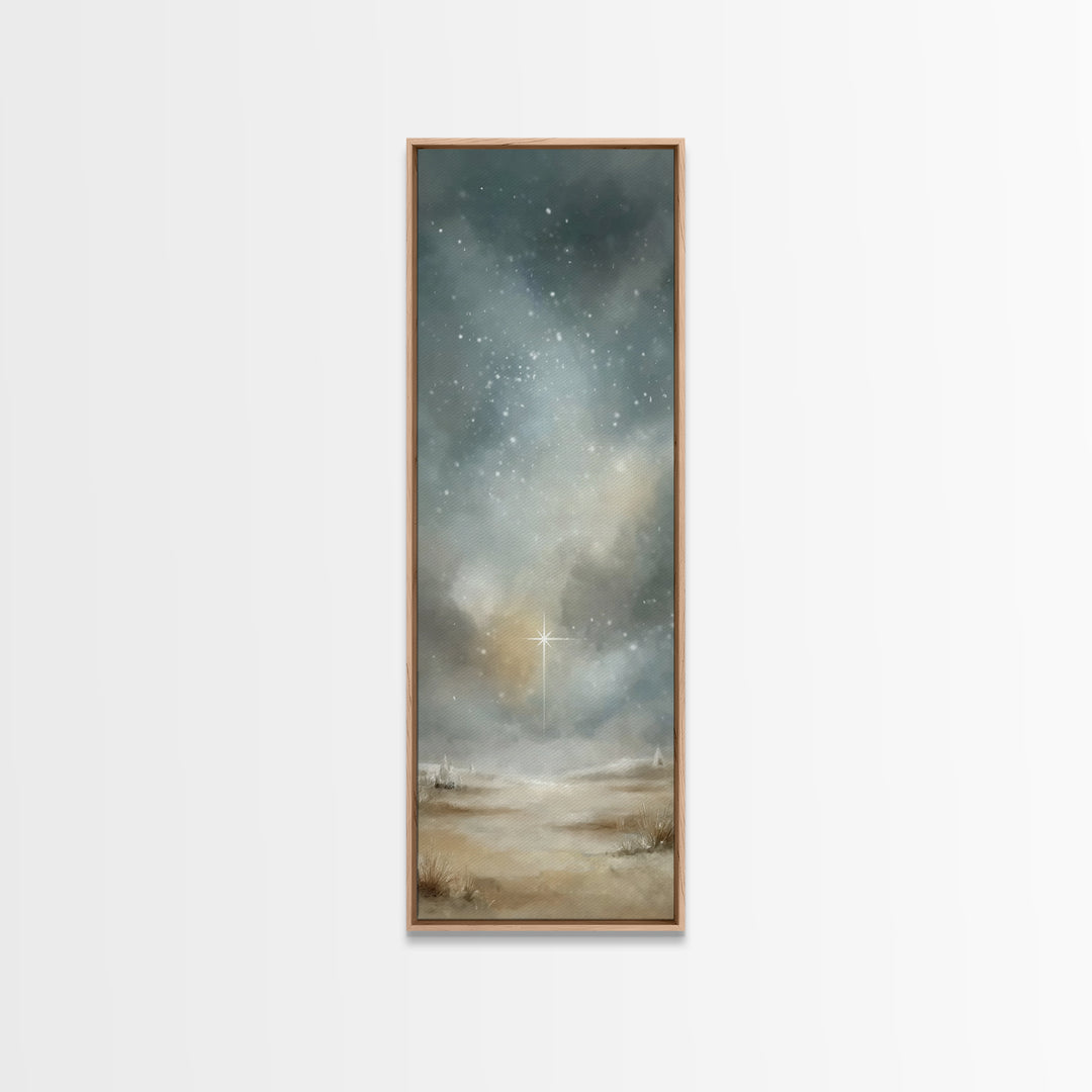 Heavenly Night Glow | Framed Canvas Print | Christian Art Canvas | Christian Christmas Art | Tall Narrow Wall Art | Christian Painting | Ch