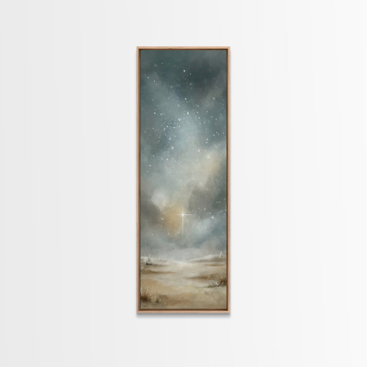 Heavenly Night Glow | Framed Canvas Print | Christian Art Canvas | Christian Christmas Art | Tall Narrow Wall Art | Christian Painting | Ch